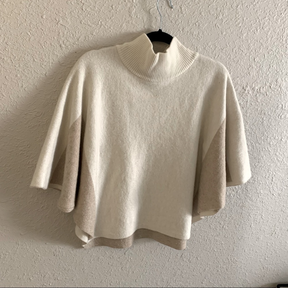 Wool Cashmere Poncho Jacket Wrap Shawl Os Cream Tan Sweater